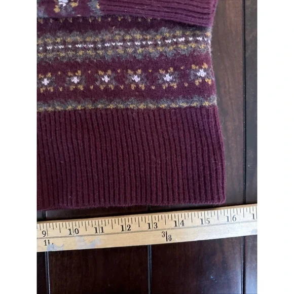 FAHERTY Highland Fair Isle Puff Sleeve Sweater Womens S Gray Merino Wool Blend - Picture 12 of 13